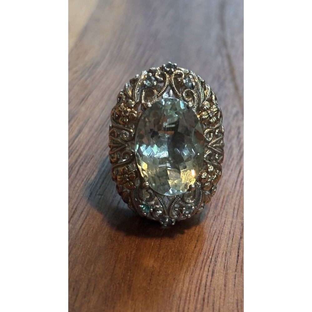WB WEINMAN BROTHERS Sterling Silver & 14 K Gold Green Amethyst Ring - Size 8